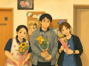 老人ホームの職員の誕生祝いの様子